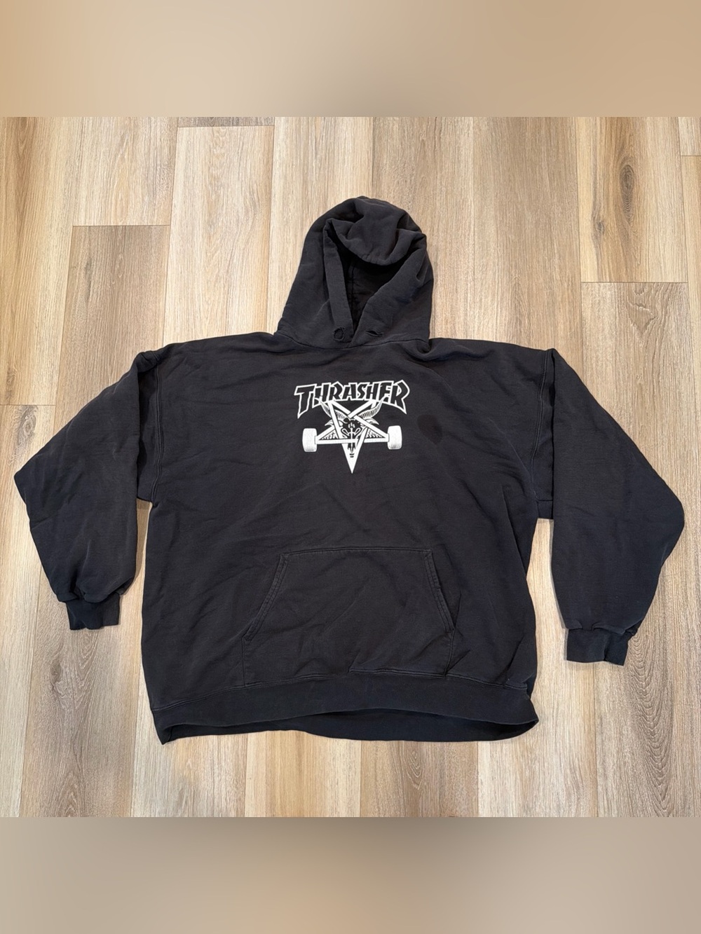 Vintage Thrasher Hoodie Pullover Goat Logo Black Adult Medium